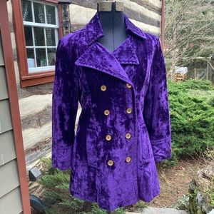 Vtg 60's/70's Coat Crushed Velvet Double Breasted Mod GoGo Prince Purple Sz